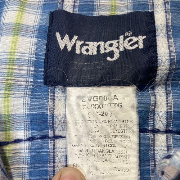 Wrangler Shirt Mens Extra Large Blue Plaid Western Pearl Snap Long Sleeve Rodeo - Picture 2 of 9